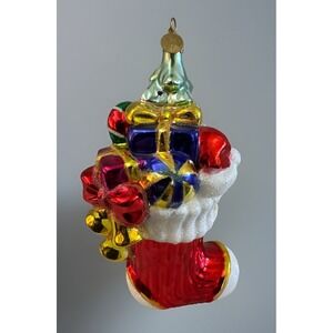 Christopher Radko Holiday Celebrations Santa stocking Glass Ornament Target 7.5"
